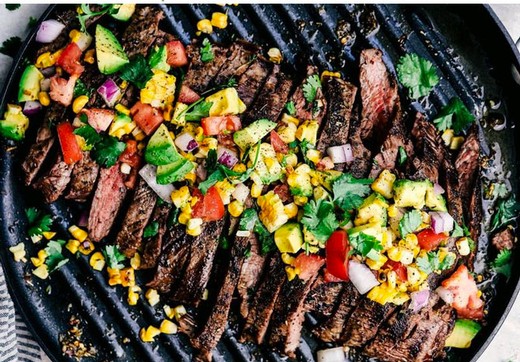 Grilled Garlic Herb Flank Steak with Avocado Corn Salsa